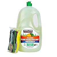 Plant-Based Dish Soap | 90oz bottle with Spout Top | Lemon & Clementine Scent | ULTRA SHINE | Bonus Sponge Included