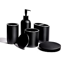Premium 5 Pcs Matte Black Bathroom Accessories Set Complete. Black Bathroom Decor Sets. Matte Black Bathroom Accessory Set Black. Black Bathroom Set Black. Black and White Bathroom Accessories