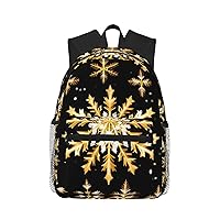 Golden Christmas Snowflake Print Backpack For Women Men, Laptop Bookbag,Lightweight Casual Travel Daypack