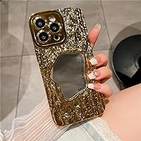 Mirror Tinfoil Case for iPhone 14 13 12 15 Pro Max 11 Make Up Plating Rock Texture Soft Shockproof Cover for iPhone 14Pro,Gold,for 11promax