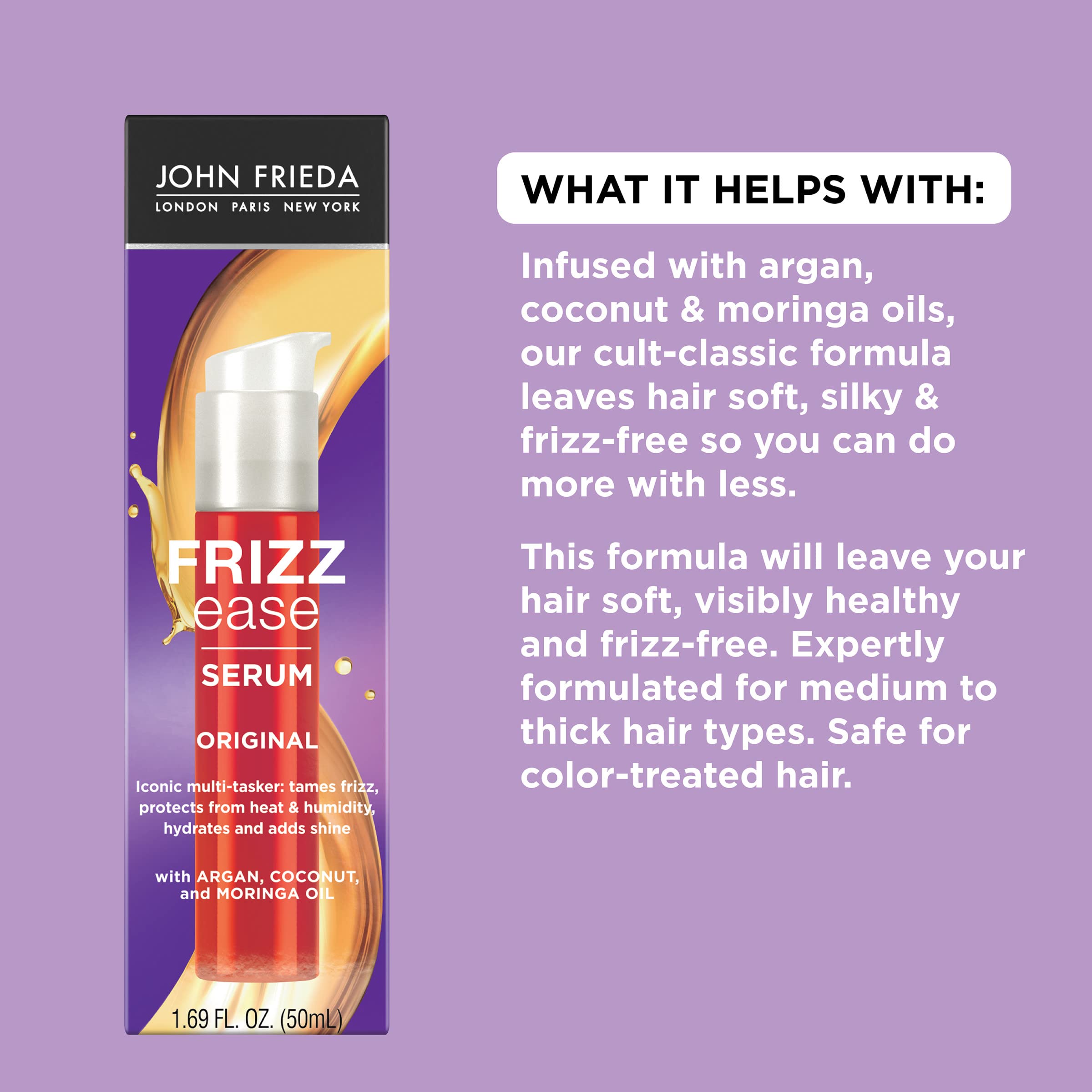 John Frieda Frizz Ease Original Hair Serum, Anti-Frizz Heat Protecting, Infused with Silk Protein, 1.69 fl oz (2 Pack)