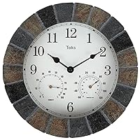 Lily's Home 10-Inch Faux-Stone Indoor or Outdoor Wall Clock with Thermometer and Hygrometer