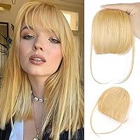 Bangs Hair Clip in Bangs 100% Real Human Hair Extensions Light Blonde Wispy Bangs Clip on Air Bangs for Women Hairpieces Curved Bangs