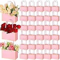 Skyygemm 30 Pcs Flower Boxes Flower Bags for Bouquets Waterproof Bouquet Wrapping Paper Bag with Handle Florist Supplies for Valentine's Day Mother's Day(Pink)