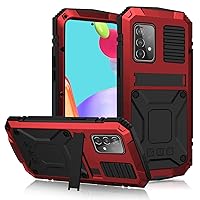 Samsung A52 A52S Metal Case with Screen Protector Military Rugged Heavy Duty Shockproof with Stand Full Cover case for Samsung A52 A52S (Red, A52 5G)