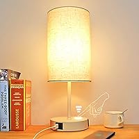 15.75''H 3-Way Dimmable Table Lamp Touch Control, Small Bedside Lamps with 2 USB Ports & AC Outlet, Nightstand Desk Light for Bedroom Living Room Office, E26 LED Bulb Included