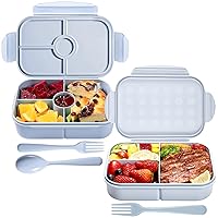 Jeopace Bento Box, Bento Box Adult Lunch Box,Kids Bento Box with 3&4Compartments,Lunch Containers Microwave Safe(Flatware Included,Blue+LightBlue)