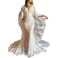 Melisa V Neck Backless Lace Beach Bridal Ball Gown with Train Mermaid Wedding Dresses for Bride Long