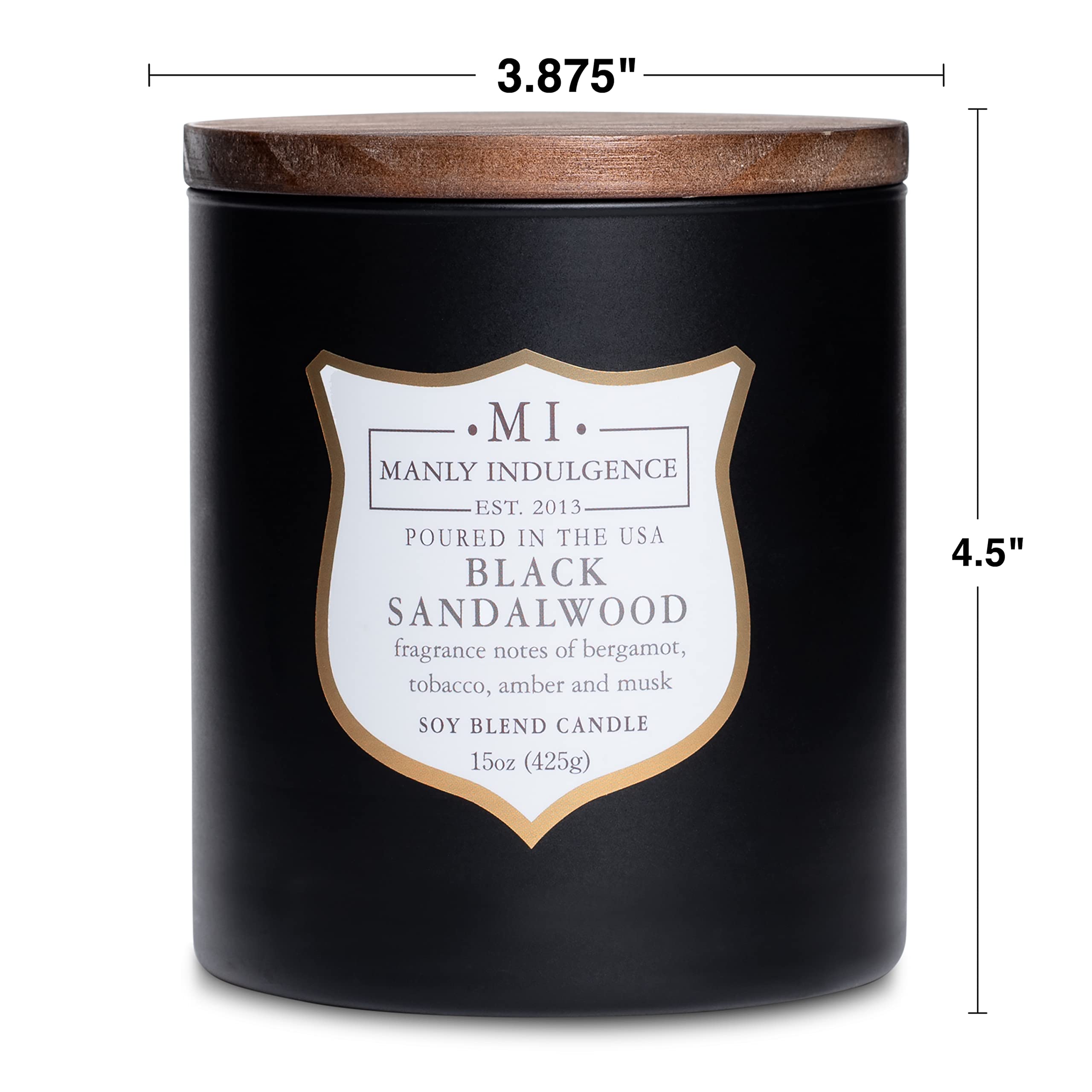 Manly Indulgence Scented Jar Candle, Black Sandalwood, Signature Collection, Soy Wax Blend, Wooden Wick, 15 Oz, Single (Bergamot, Tobacco, Amber & Musk)