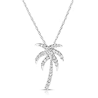 NATALIA DRAKE 1/4 Cttw Diamond Palm Tree Necklace for Women in Rhodium Plated 925 Sterling Silver with 18 Inch Chain Color H-I/Clarity I1-I2