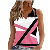 Women's V Neck Sleeveless Tank Tops Workout Yoga Henley Shirts Geometry Printed Lightweight Summer Tee Shirts