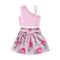 FYBITBO Toddler Little Girls Summer Clothes Off Shoulder Ribbed Crop Tank Top Sunflower Floral Skirt Dress Outfit Set