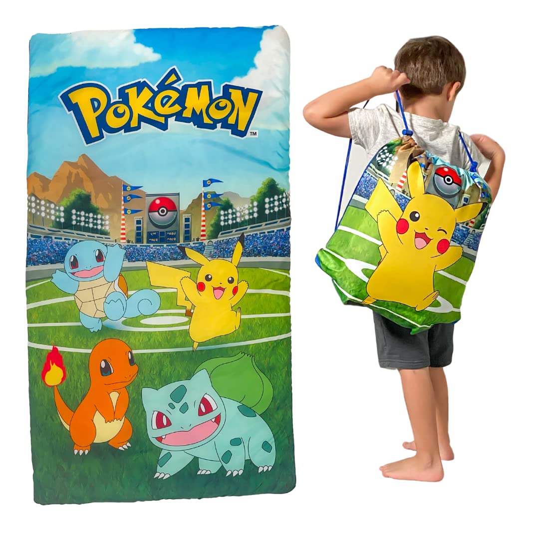 Pokémon Anime Kids Soft Lightweight 2 Piece Sleeping/Slumber Bag and Sling Bag Set, 46