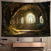 QGHOT Fairy Tapestries, Fantasy Forest Tapestry Wall Hanging, Mystic Fairytale Castle Nature Landscape Wall Tapestry for Bedroom Classroom Living Room Home Art Decor (80x60 inch)