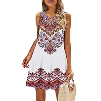 Sleeveless Shift School Tunic Dress for Women Casual Spring Thin Scoop Neck Dress Ladie's Slimming Comfortable White M
