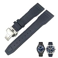 21mm 20mm Nylon Calfskin Black Blue Green Watch Strap Fit for IWC IW377714 MARK18 Pilot Stop Gun Leather Watchbands (Color : Blue, Size : 21mm Golden Clasp)