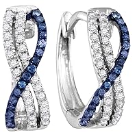 The Diamond Deal 10kt White Gold Womens Blue Color Enhanced Diamond Hinged Hoop Earrings 1/4 Cttw