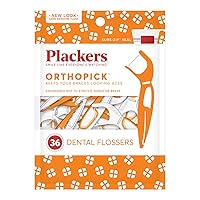 Plackers Orthopick Floss Picks, Unflavored, Designed for Braces, Fold-Out FlipPick, Tuffloss, Easy Storage with Sure-Zip Seal, 36 Count