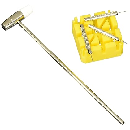 SE JT6218 5-Piece Watch Band Link Remover Kit - Includes Dual Head Hammer, Band Holder, Pin Punches (0.8, 0.9, 1.0mm) for DIY Watch Adjustments and Repairs