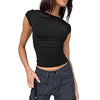 Womens Sexy Backless Top Going Out Open Back Short Sleeve Shirts Cute Summer Crop Tops Y2k Tops 2024