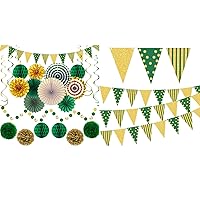 St. Patrick's Day Green Gold Party Decorations Paper Fans, Graduation Season Hanging Glitter Triangle Flags Banner Hanging Paper Fan Happy Birthday Banners and Triangular Flag.