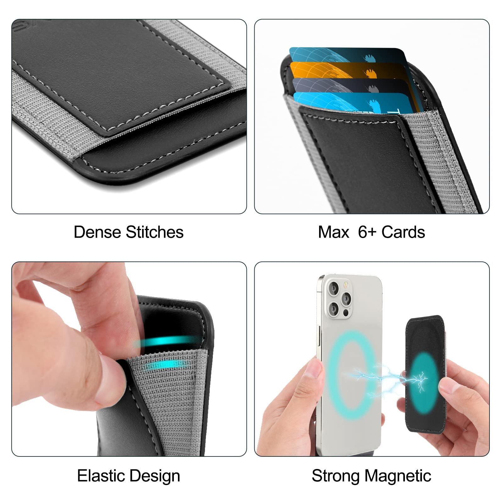Magnetic Card Wallet Holder for Apple Magsafe, Magnetic Card Holder Magsafe for iPhone 12 iPhone 13/14 Magsafe Wallet, Mag-Safe Leather Wallet for Back of iPhone 14/13/ 12 Series, Fit 6 Cards, Black
