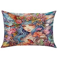 Fairy Bohemian Girl Satin Pillowcase for Hair and Skin, Soft Silk Pillow Cases Standard Washable Cooling Satin Pillow Case with Zipper (20x26 inches), Room Living Room Decor for Women Men