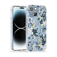 for iPhone 15 Case with Blue Nemophila Floral Design, Cute Clear Flower Phone Cover for Women Girls [10FT MIL-Grade Drop Protection] [Non Yellowing] Slim Bumper, Stylish with Gold Accents