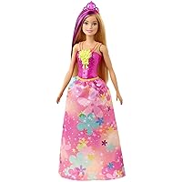 Dreamtopia Princess Doll, 12-inch, Blonde with Purple Hairstreak Wearing Pink Skirt and Tiara, for 3 to 7 Year Olds