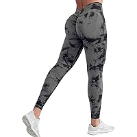 YEOREO Janet Scrunch Workout Leggings for Women High Waisted Butt Lifting V Back Waist Seamless Tie Dye Gym Yoga Leggings Black L