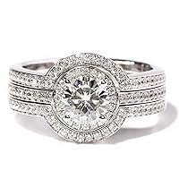 Gold 1ct Moissanite Bridal Rings Sets for Women Her Bright Halo Wedding ring Simulated Diamond Engagement Ring Trio Set