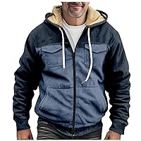 Mens Sherpa Jacket With Hood Big and Tall Fleece Lined Zip Up Warm Hoodies Sweatshirt Winter Retro Print Thick Coat