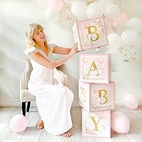 Kate Aspen Baby Boxes with Letters for Baby Shower Decorations Photo Prop Pink Elephant & Nursery Décor (Set of 4 Spells Baby)