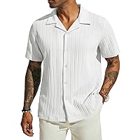 PJ PAUL JONES Men's Casual Button Down Shirts Short Sleeve Summer Shirts Wrinkle-Free Shirts Textured Beach Shirts