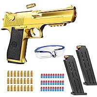 Shooting Toy Pull Back Action Jump Ejecting Magazine Pistol Toys Foam Blaster for 8 Years+ Children Boys & Girls, Gold