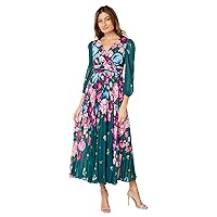 Maggy London Women's 3/4 Sleeve Maxi Dress with Pleated Skirt Occasion Event Guest of Wedding