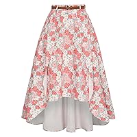 Belle Poque High Low A Line Skirts for Women Vintage High Waisted Midi Flowy Skirts with Belt