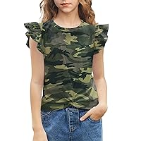 Arshiner Girls Shirt Short-Sleeve Twist Front T-Shirt for Girls Cute Flying Sleeves Summer Blouse for Girls Tunic Tee Tops