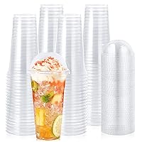 Lilymicky [60 Sets] 24 oz Clear Plastic Cups with Dome Lids, Disposable Plastic Drinking Cups, 24 oz Parfait Cups for Ice Coffee, Smoothie, Frappuccino, Bubble Boba