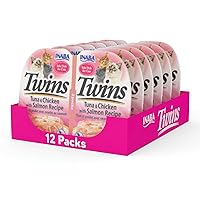 Twins for Cats, Shredded Chicken & Broth Gelée Side Dish/Topper Cups with Green Tea Extract, 1.23 Ounces per Serving, 12 Servings, Tuna & Chicken with Salmon Recipe