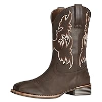 Cowboy Boots for Men Wide Square Toe Mid Calf Rodeo Country Western Boots