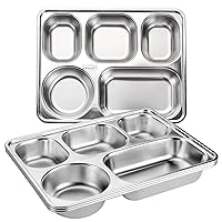 Tebery 3 Pack Stainless Steel Rectangular Divided Plates Tray, 5 Sections Dinner Plates for Adults,Kids, Picky Eaters, Campers, and Portion Control