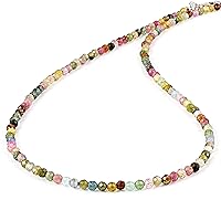 Beaded Gemstone Necklace for Women, Colorful Boho Bead Choker Necklace Natural Stone multi Tourmaline Beach Necklace Summer Handmade Jewelry (18 Inch)