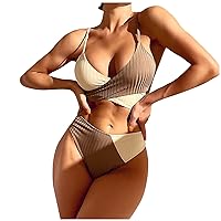 Women's Swim Suits 2024 Sexy Solid Color Matching Thick Strip Cross Strap High Waist Bikini Swimsuit, S-XL
