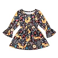 Toddler Girls Dress Dress Casual Dress Outwear Long Trumpet Sleeve Print Cat Dress
