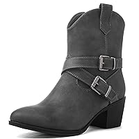 Women's Mid Calf Western Cowboy Boots Comfortable Cowgirl Boots for Women With Zipper Chunky Low Heel