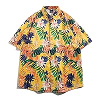 Hawaiian Shirt for Men Oversized Short Sleeve Button Down Shirts for Women Floral Summer T Shirt