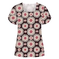 Womens Daisy Polka Dots Tunic Tops Petal Short Sleeve Square Neck Tunic Tops Summer Casual Loose Fit Dressy Shirts