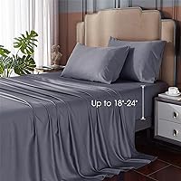 HYPREST Full Bed Sheets- Rayon Derived from Bamboo, Cooling Sheets, Extra Deep Pocket Sheets Full Size Luxury Silky Soft Grey Bed Sheets Fits Mattress to 24 Inch
