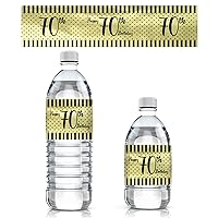 Happy 70th Birthday Water Bottle Labels, Waterproof Black Gold Foil Sticker Party Decoration - 24 Count